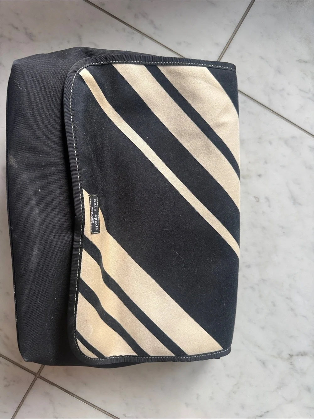 kate spade Black and Cream Striped Canvas Baby Bag